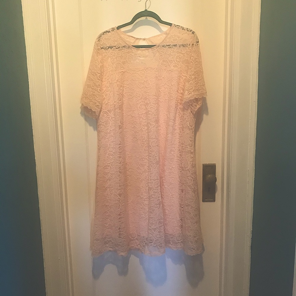 Pink lace shift dress